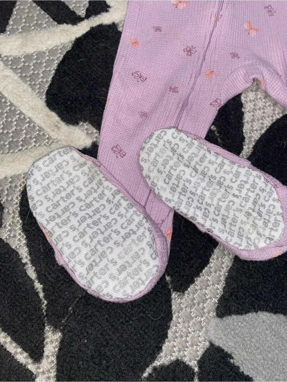 Carter's Lavender Footed Thermal Pajama Pink Butterflies 12 Months 2 Way Zipper